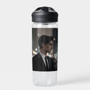 Mysterious Man in Suit at Night – Cinematic Urban Water Bottle
