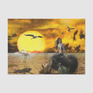 Mysterious Mermaid Fantasy Drawing in Yellow Tissue Paper