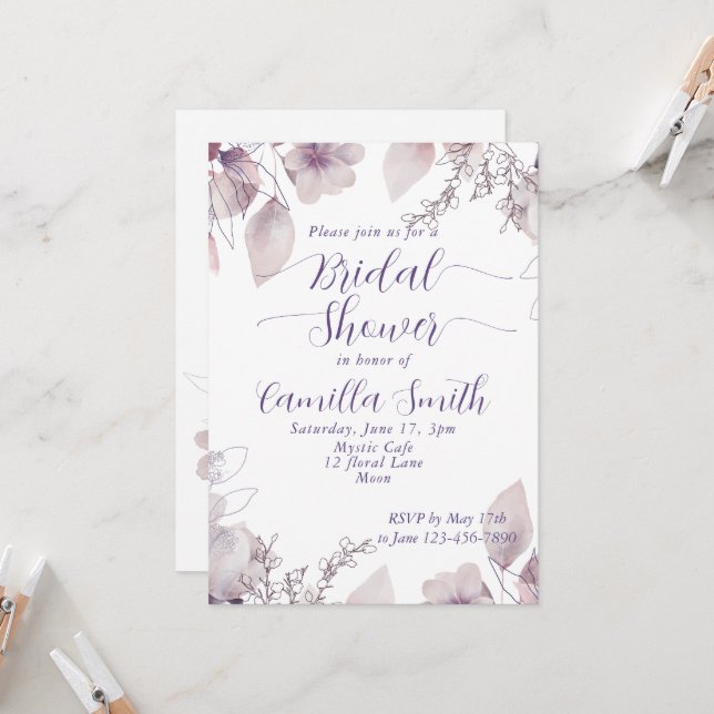 Mysterious Moon Floral Garden Bridal Shower  Invitation (Front/Back In Situ)