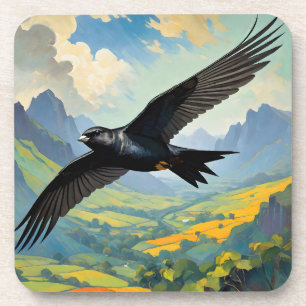 Mysterious Nomad: Colourful Swift Bird Portait Coaster