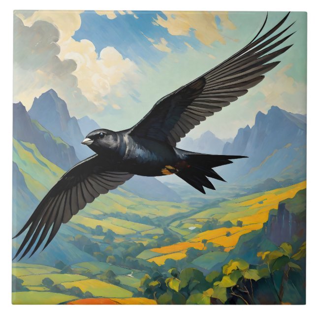 Mysterious Nomad: Colourful Swift Bird Portait  Tile (Front)