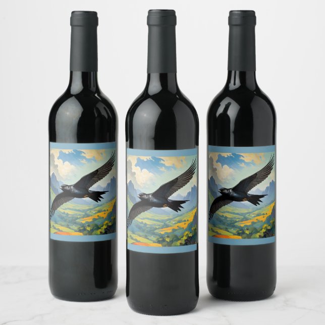 Mysterious Nomad: Colourful Swift Bird Portait  Wine Label (Bottles)