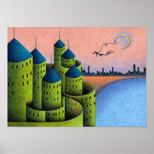 Mysterious old castle on the lakeside. poster