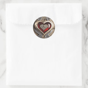Mysterious Ornament with a red heart   Classic Round Sticker