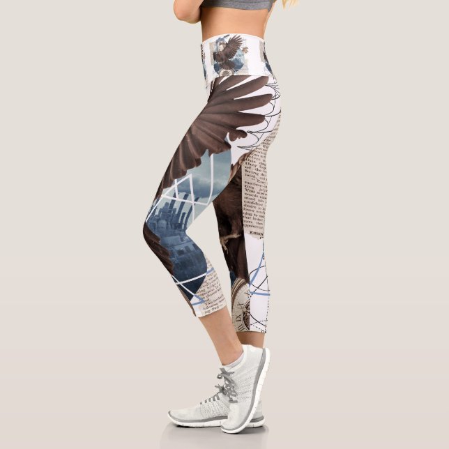 Mysterious Raven Collage – Vintage and Futuristic  Capri Leggings (Left)