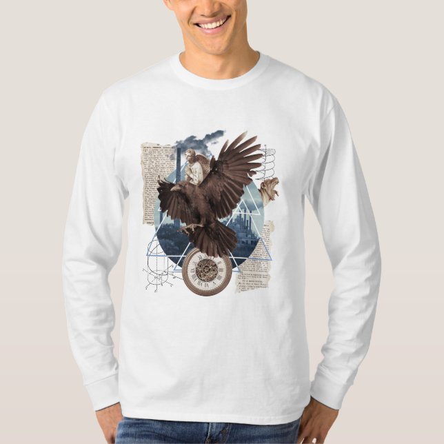 Mysterious Raven Collage – Vintage and Futuristic  T-Shirt (Front)