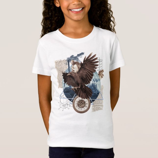 Mysterious Raven Collage – Vintage and Futuristic  T-Shirt (Front)