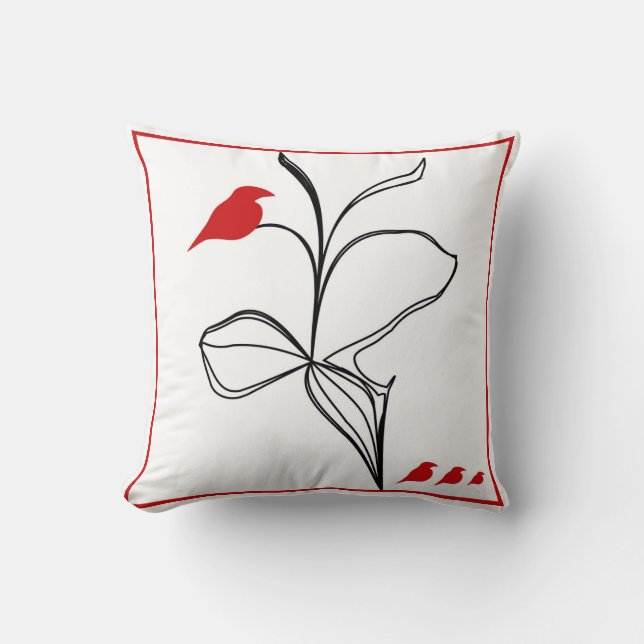 mysterious RED birds on abstraction black flower Cushion (Front)