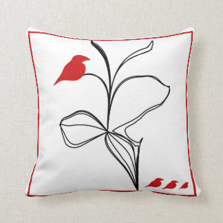 mysterious RED birds on abstraction black flower Cushion