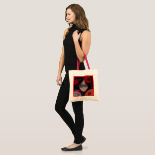 Mysterious Red Portrait Tote Bag Gothic Pop Art