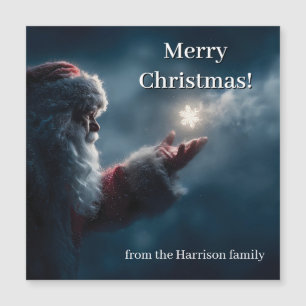 Mysterious Santa Claus Blowing a Glowing Snowflake