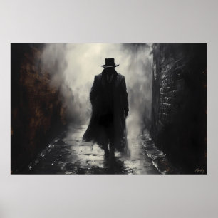 Mysterious Shadowy Figure in Foggy Alley Print