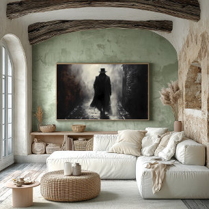 Mysterious Shadowy Figure in Foggy Alley Print