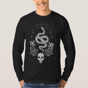 Mysterious Snake With Skull And Moon Phases Gothic T-Shirt