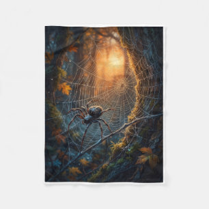 Mysterious Spider In Glowing Dark Forest Fleece Bl Blanket