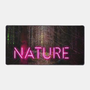 Mysterious spruce forest nature neon magenta desk mat