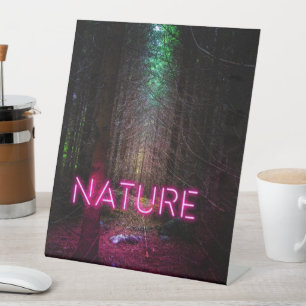 Mysterious spruce forest nature neon magenta sign