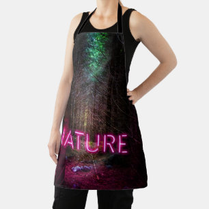 Mysterious spruce forest nature neon magenta sign apron