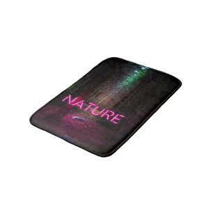 Mysterious spruce forest nature neon magenta sign bath mat