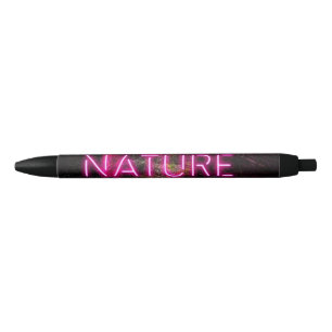 Mysterious spruce forest nature neon magenta sign black ink pen