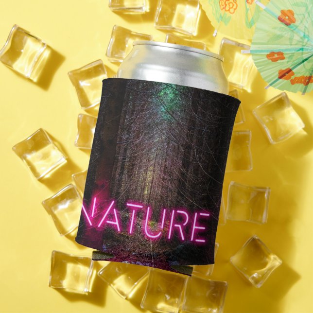 Mysterious spruce forest nature neon magenta sign can cooler (In Situ Summer)