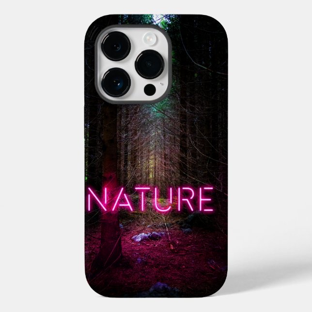 Mysterious spruce forest nature neon magenta sign Case-Mate iPhone case (Back)