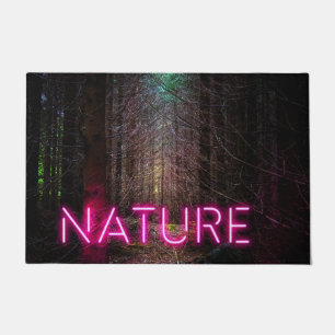 Mysterious spruce forest nature neon magenta sign doormat
