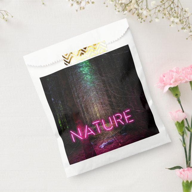Mysterious spruce forest nature neon magenta sign favour bags (Sealed)