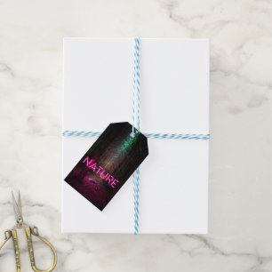 Mysterious spruce forest nature neon magenta sign gift tags