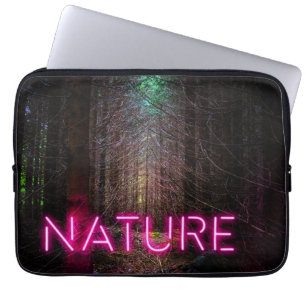 Mysterious spruce forest nature neon magenta sign laptop sleeve