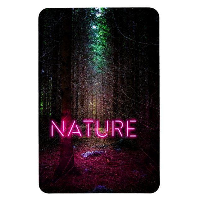Mysterious spruce forest nature neon magenta sign magnet (Vertical)