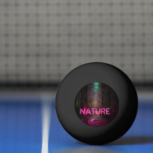 Mysterious spruce forest nature neon magenta sign ping pong ball