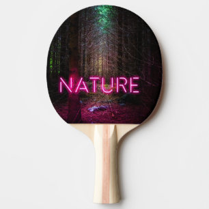Mysterious spruce forest nature neon magenta sign ping pong paddle