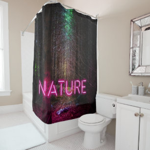 Mysterious spruce forest nature neon magenta sign shower curtain