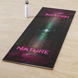 Mysterious spruce forest nature neon magenta sign yoga mat