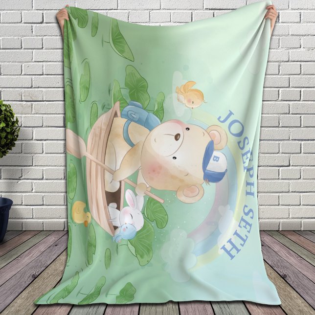 Mysterious Swamp + Bear Cub, Bunny and Birds  Fleece Blanket (Creator Uploaded)