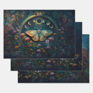 Mysterious Twilight Portal, Mystic Floral Fantasy Wrapping Paper Sheet