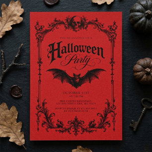 Mysterious Vintage Red Gothic Halloween Party Invitation