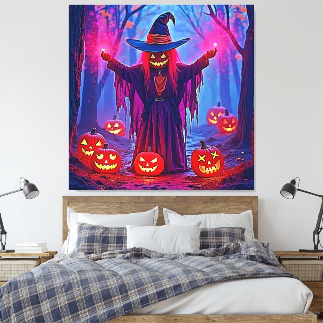 Mysterious Witch in Enchanted Woods Design Canvas Print (Insitu(Bedroom))