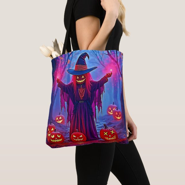Mysterious Witch in Enchanted Woods Design Tote Bag (Close Up)