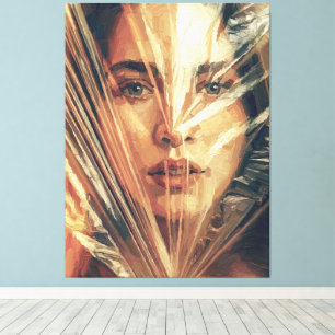 Mysterious Woman Behind Strokes Impasto Oil Art Canvas Print