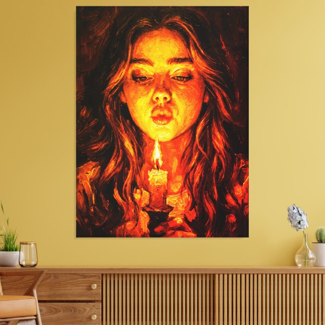 Mysterious Woman Blowing Candle Oil Painting Canvas Print (Insitu(LivingRoom))