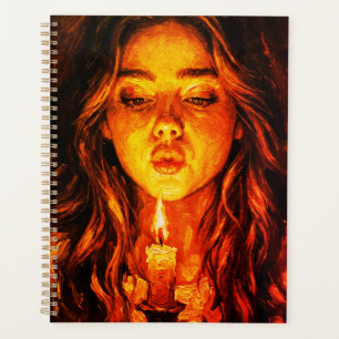 Mysterious Woman Blowing Candle Oil Painting Planner