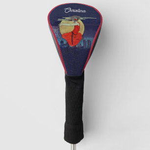 Mysterious Woman Floating in City Night Sky Moon Golf Head Cover
