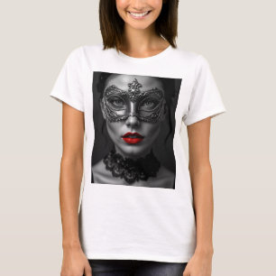 Mysterious Woman with Mask – Charcoal Art of Elega T-Shirt