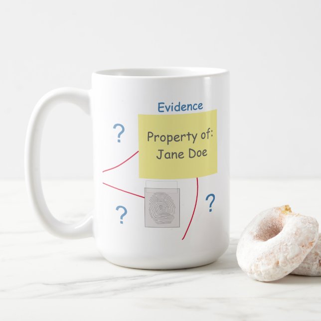 Mystery Crime Solving Evidence Board Coffee Mug (With Donut)