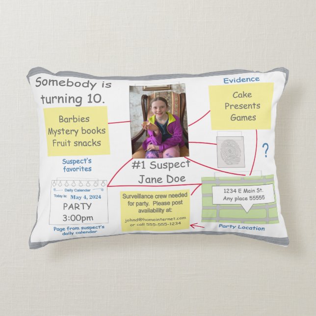 Mystery Crime Solving Evidence Board Invitation Decorative Cushion (Front)