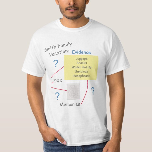Mystery Crime Solving Evidence Board Vacation T-Shirt (Front)