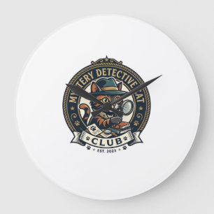 Mystery Detective Cat Cat Graphic Tee Art - Myster Large Clock