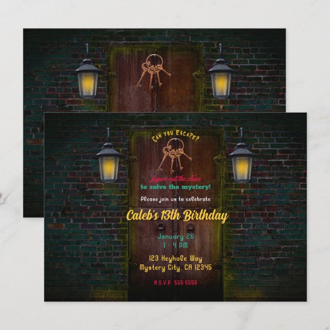 Mystery Door Room Escape Birthday Party   Invitation (Front/Back)